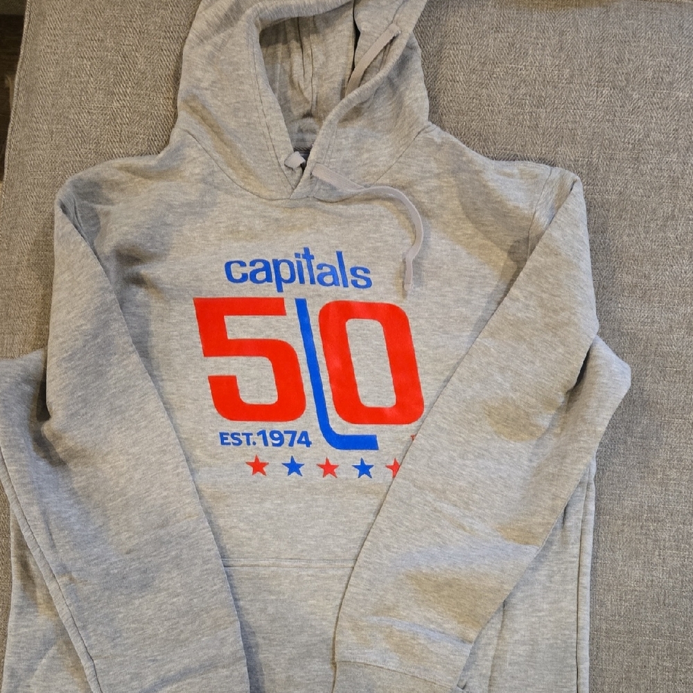 Fanatics Gray Capitals 50 Heather Gray Hoodie with Red & Blue Graphic